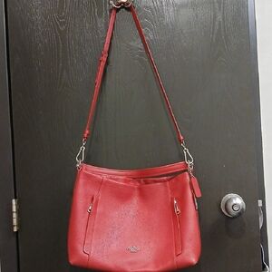Coach Red Leather Shoulder Hobo Bag